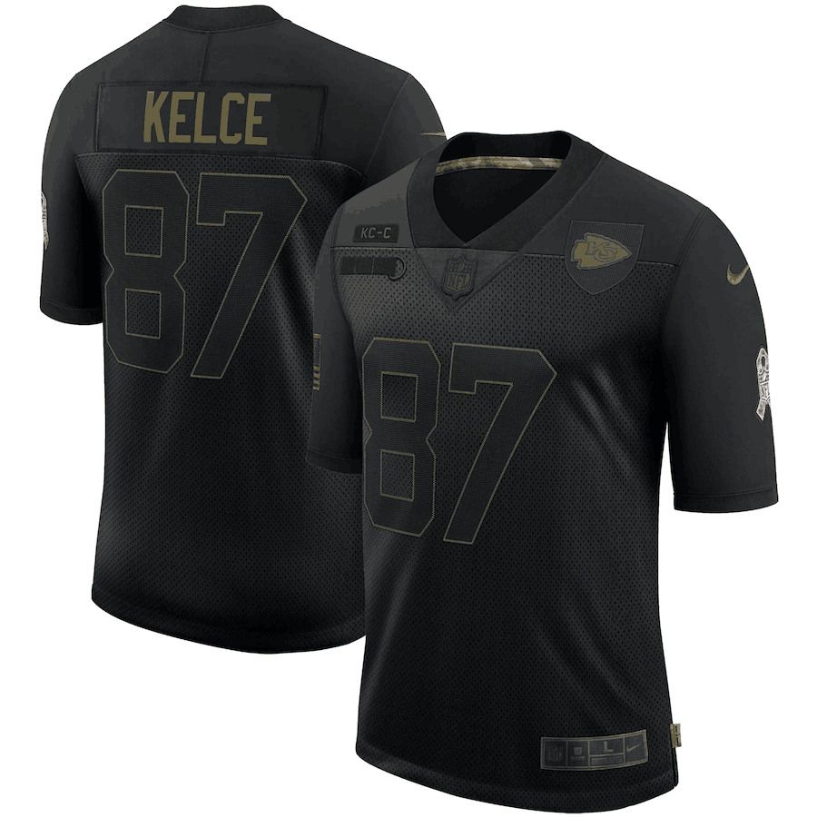 Men's Kansas City Chiefs #87 Travis Kelce Black 2020 Salute To Service Limited Stitched Jersey